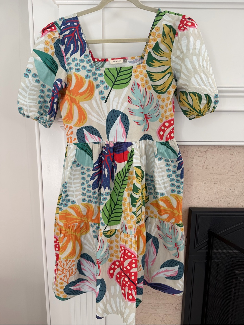 Maude Vivante Colorful Tropical Print Puff Sleeve Cotton Dress Size Small